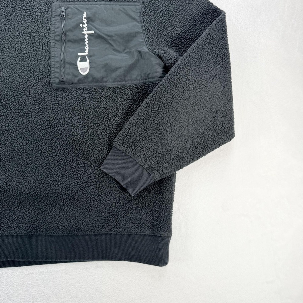 Champion Sweatshirt Mens XL Gray Sherpa Fleece Pullover Chest Pocket Logo - Picture 9 of 16